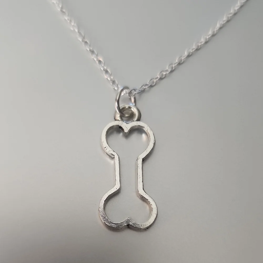 Silver Dog Bone Pendant Necklace 18 Inch CHAIN